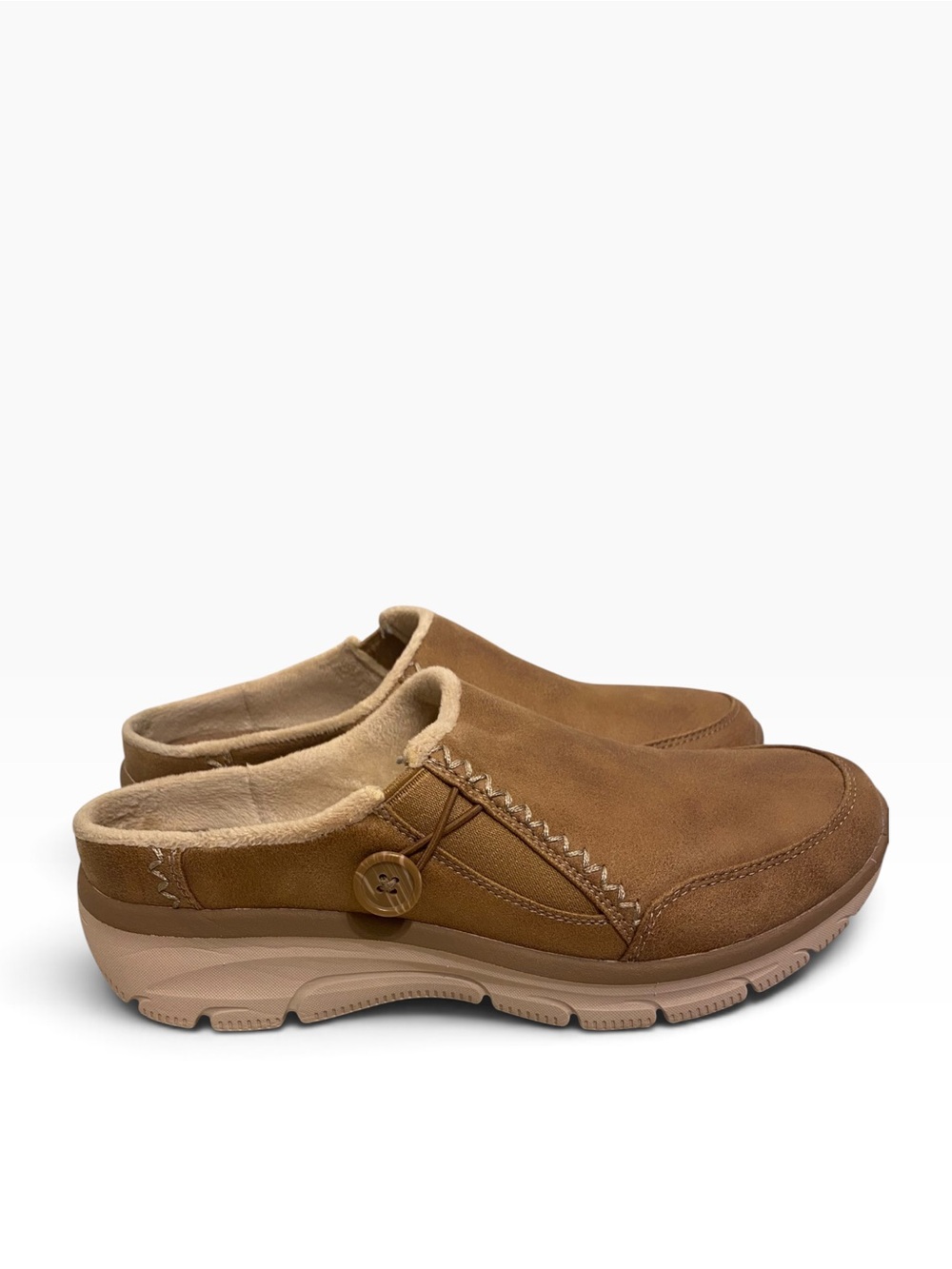 SKECHERS BROWN SUEDE COMFORT CLOGS SLIP ON CASUAL SHOES SIZE 9.5 MEMORY FOAM